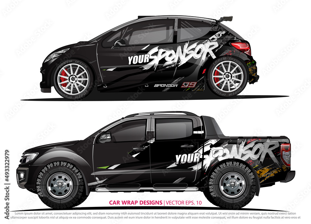 Race car wrap design vector for vehicle vinyl sticker and automotive decal livery
Race car wrap design vector for vehicle vinyl sticker and automotive decal livery