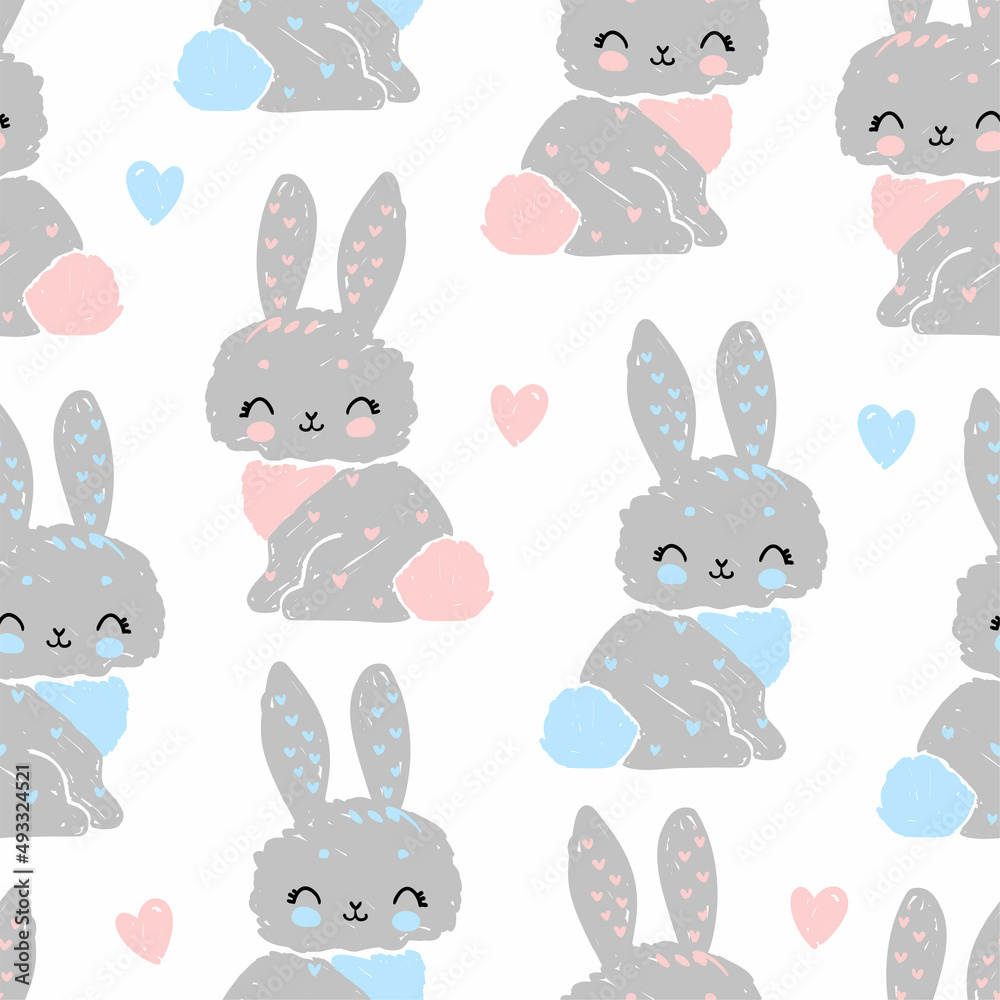 Hand Drawn Bunny Vector Seamless Pattern Textile for Kids Fashion Hand Drawn Bunny Vector Seamless Pattern Textile for Kids Fashion