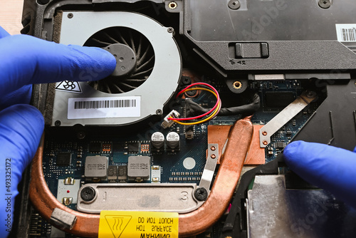 laptop cooling system, motherboard, laptop repair and maintenance, close-up