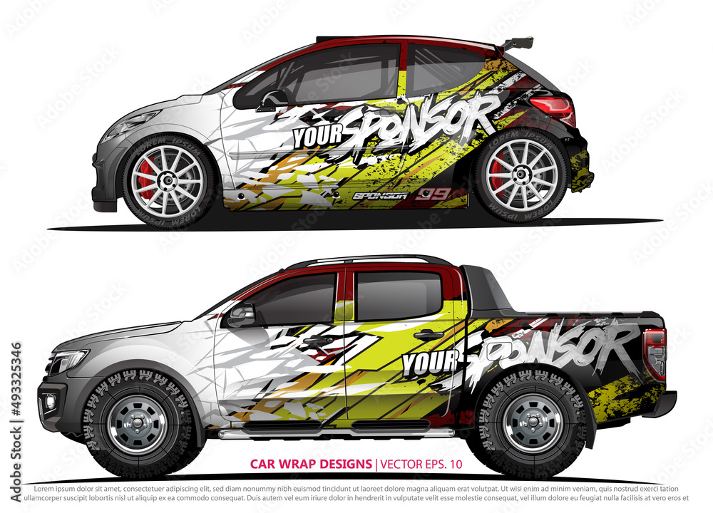 Race car wrap design vector for vehicle vinyl sticker and automotive decal livery
Race car wrap design vector for vehicle vinyl sticker and automotive decal livery