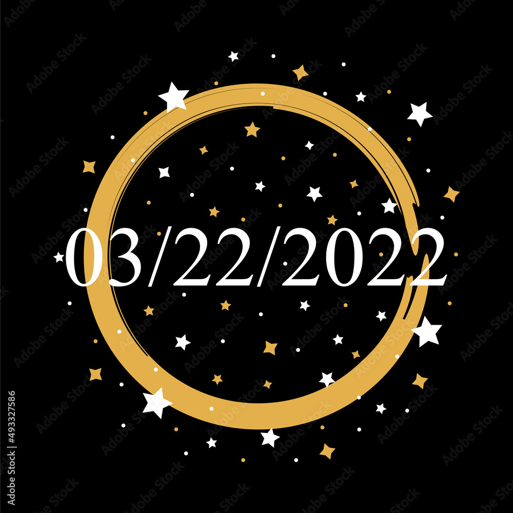 American Date 03/22/2022 Vector On Black Background With Gold and White Stars	