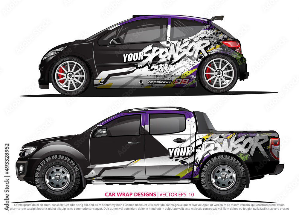 Race car wrap design vector for vehicle vinyl sticker and automotive decal livery
Race car wrap design vector for vehicle vinyl sticker and automotive decal livery