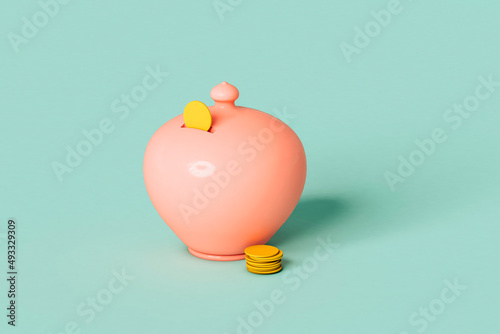 pink piggy-bank on a blue background photo