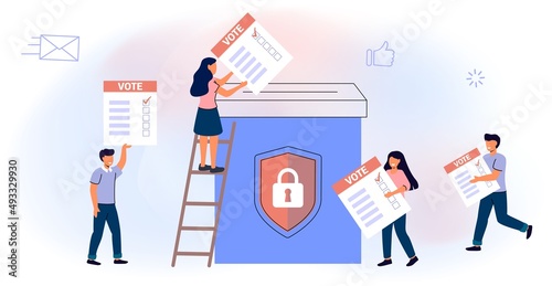 Survey vote online Election and voting Citizens choice duty in referendum Democratic as government form speech freedom Politic ballot with various options decision Flat vector illustration concept