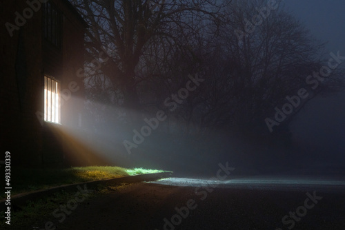 A light from a window at night