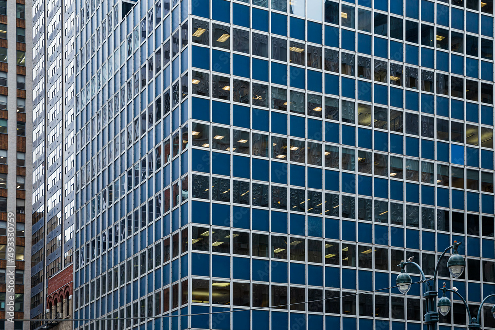 Blue pattern building with a lamppost Blue pattern building with a lamppost