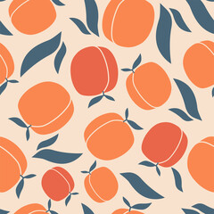 Papier peint photo Pastel patrons Abricots pêches branches feuillage vert  © Alena Lauretskaia