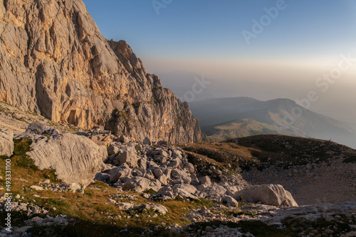 Sunrise and rocky mountains in the Apennines, Italy photo