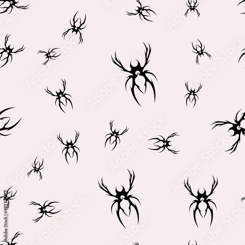 Abstract pattern tattoo spider sketch. Artistic death metal logo design. Random, chaotic black illustration in Metalcore style on a white background. © Rain