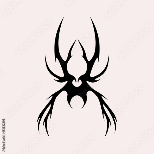 Abstract tattoo spider sketch. Artistic death metal logo design. Black illustration in Metalcore style on a white background.