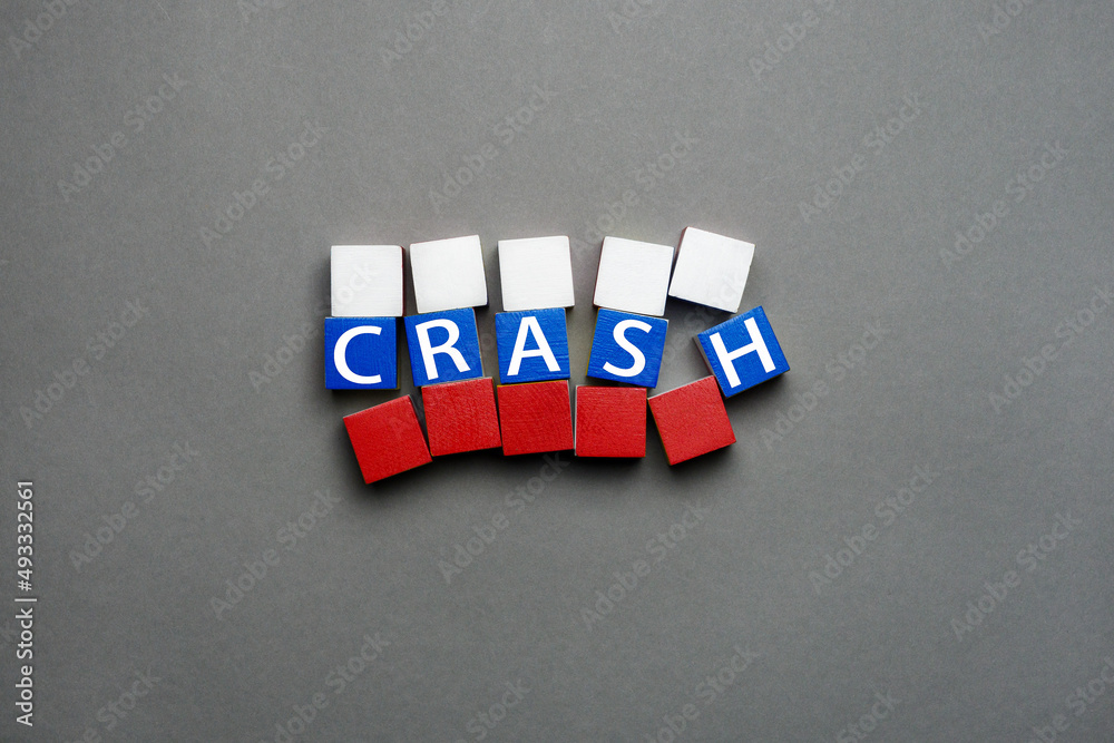 Wooden cubes with text concept crash blocks collapsed Russian