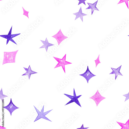 Seamless pattern of watercolor pink  lilac and blue hearts. Valentine s Day Symbols