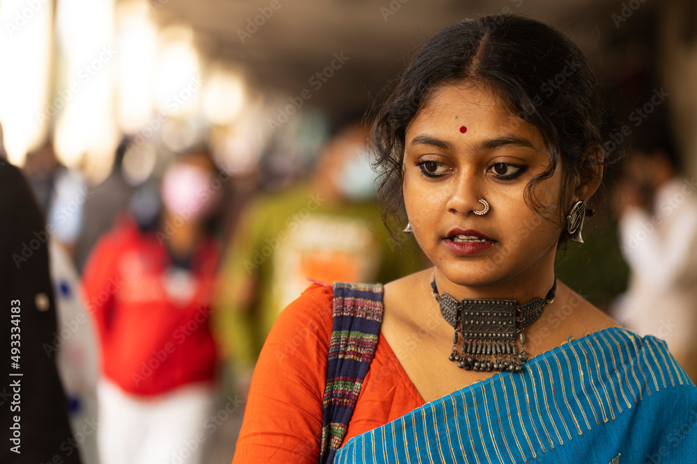 Young Indian girl wearing traditional dress at outdoors Young Indian girl wearing traditional dress at outdoors