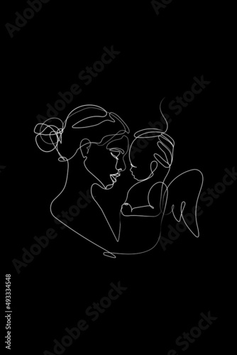 Mother Holding a Baby Print, Printable Nursery Line Art, Mother and Baby Wall Line Art, Minimal Line Art, Mother and Child Line Drawing, Black background