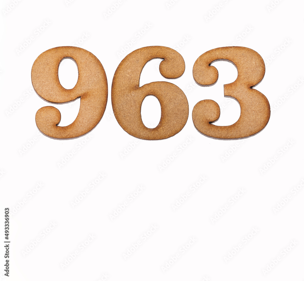 Number 963 - Piece of wood isolated on white background Number 963 - Piece of wood isolated on white background