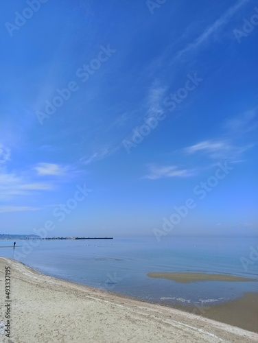 Summer landscape  beach of Peraia in Thessaloniki  Greece. Blue sea and sky. 