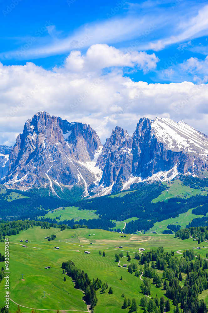 Seiser Alm or Alpe di Siusi - beautiful mountain scenery at Dolomites Alps - Trentino Alto Adige, South Tyrol, Italy - travel destination in Europe