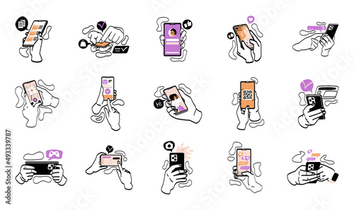 Hands holding mobile phones set