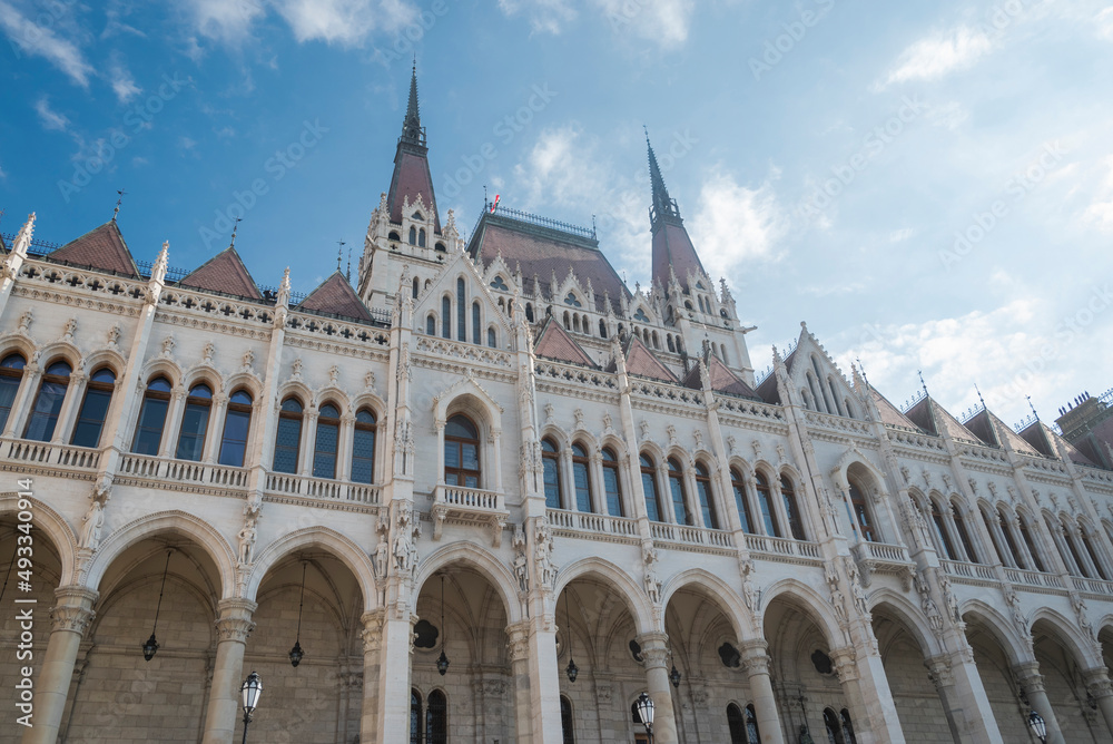 view of the facade of the parliament building of Budapest Hungary
