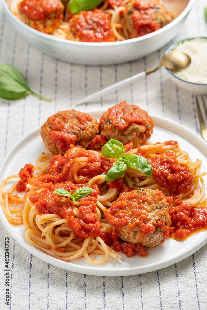 Pasta in tomato sauce and beef meatballs Pasta in tomato sauce and beef meatballs