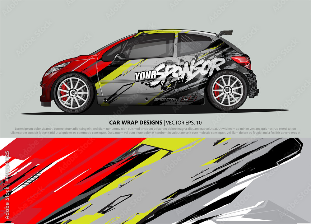Race car wrap design vector for vehicle vinyl sticker and automotive decal livery Race car wrap design vector for vehicle vinyl sticker and automotive decal livery