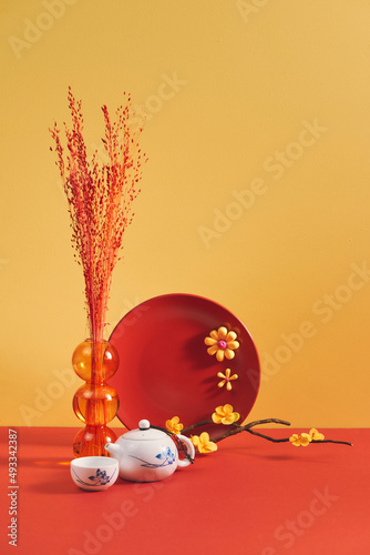 Traditional Asian tea ceremony arrangement.