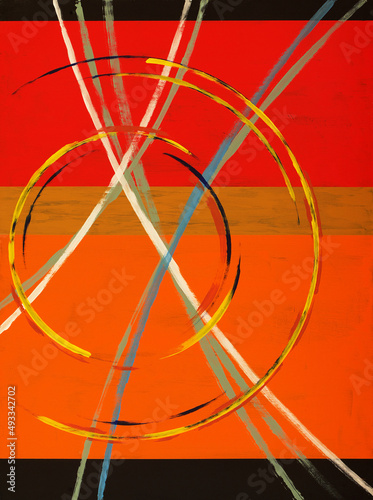 An abstract painting with arcs, circles  and stripes. photo