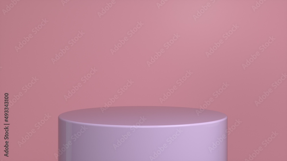Purple glossy podium, pedestal on a pink background. Blank showcase mockup with empty round stage. Abstract geometry shape background. Stage for advertising product display with copy space. 3d render Purple glossy podium, pedestal on a pink background. Blank showcase mockup with empty round stage. Abstract geometry shape background. Stage for advertising product display with copy space. 3d render