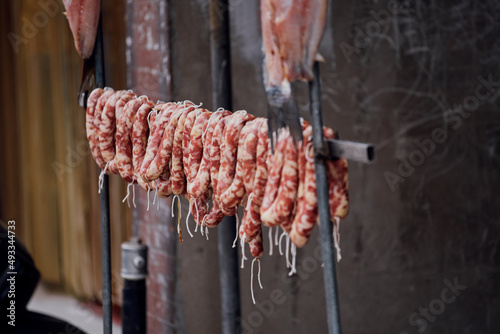 Sausage Hung Out To Dry At A Street Food Market