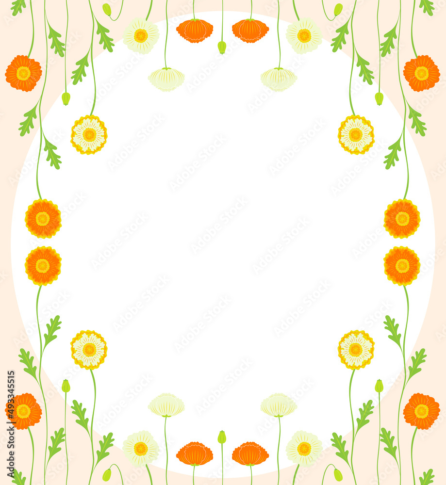 Obraz premium ポピーの花飾りの背景イラスト