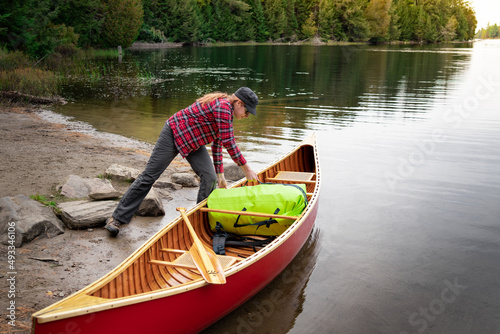 Loading Canoe Gear at Portage in Autumn photo