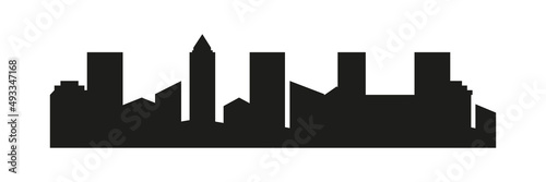City buildings black silhouette. Town shape. City skyline sign. Vector illustration isolated on white background.