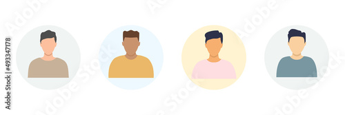 Male avatar set. Diverse business men icon in round shape. Human heads vector illustration isolated on white.