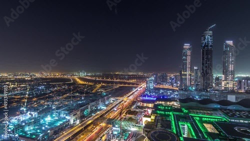 Wallpaper Mural Dubai downtown night timelapse. Top view from above Torontodigital.ca