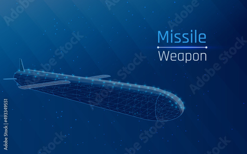 ballistic missile. Ranged weapon. in a wireframe style on a dark blue background. dots, triangles