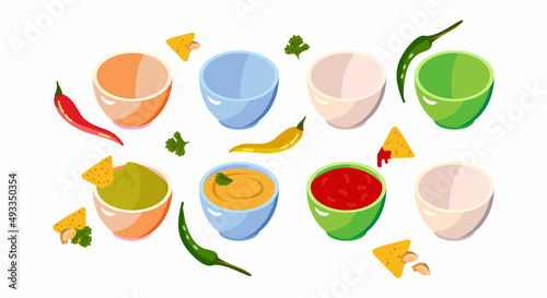 Mexican food, sauce. etnic cuisine traditional dishes. Vector flat style cartoon illustration isolated on white background