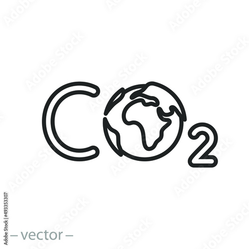 global co2 pollution icon, greenhouse effect, carbon capture or reduction problem, thin line symbol on white background - editable stroke vector illustration