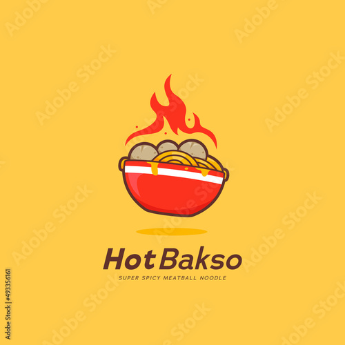 hot spicy bakso meatball logo icon template with fire flame