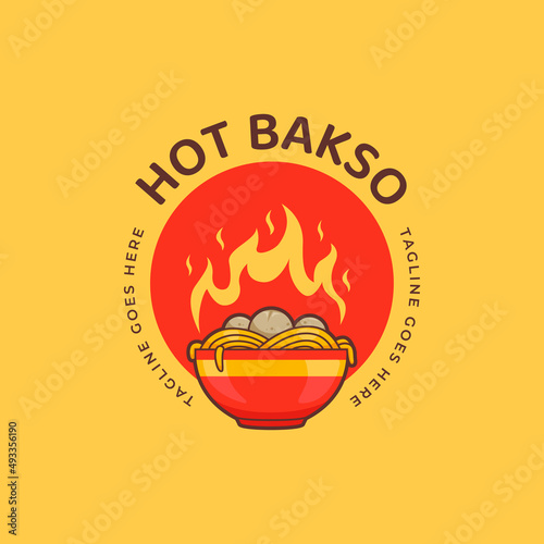 hot spicy bakso meatball logo icon template spicy food culinary from indonesia