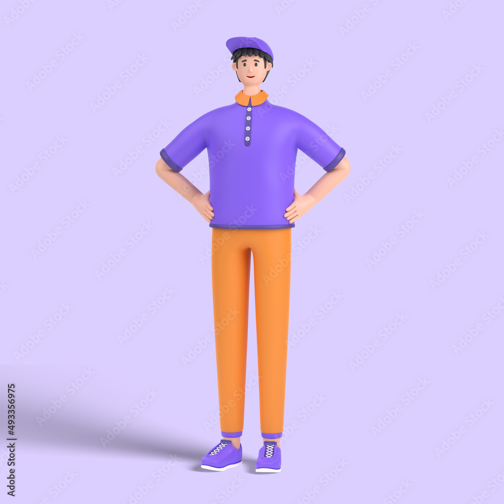 3d male character holding hands on waist pose