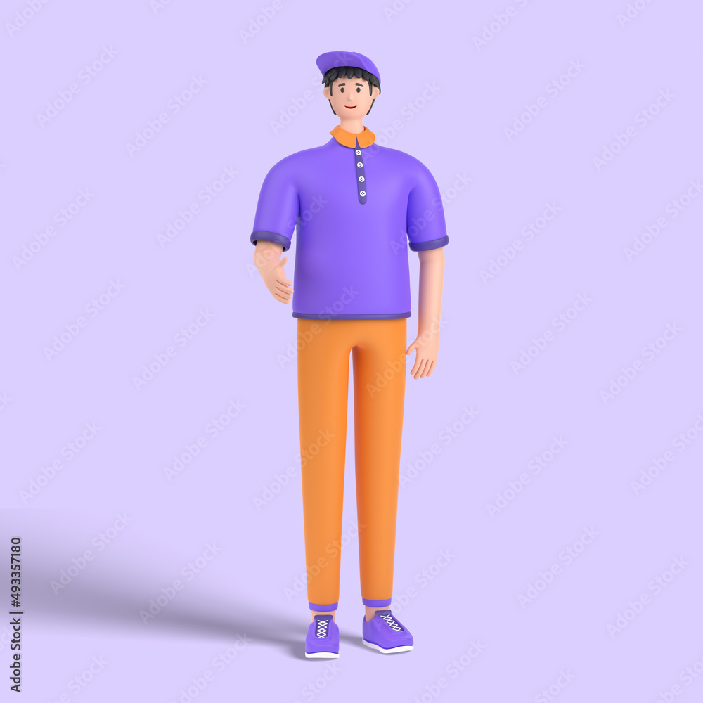 3d male character giving his hand for handshake to partner 3d male character giving his hand for handshake to partner
