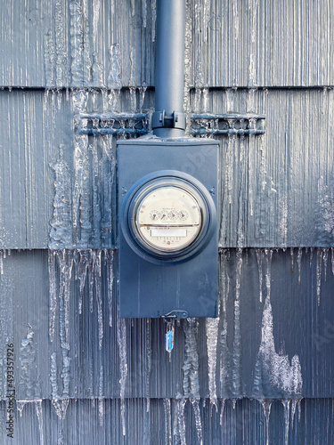 Electric Meter Covered In Ice