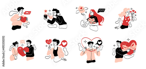 Set of people giving and sharing love