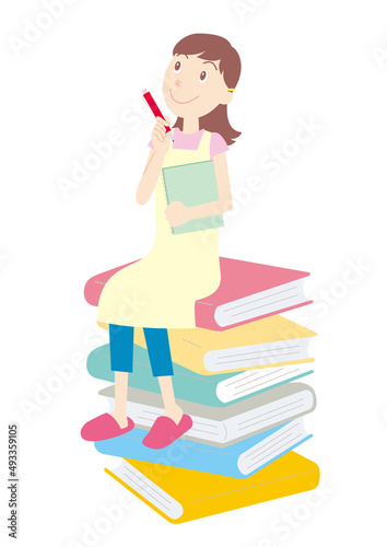 本と考える女性