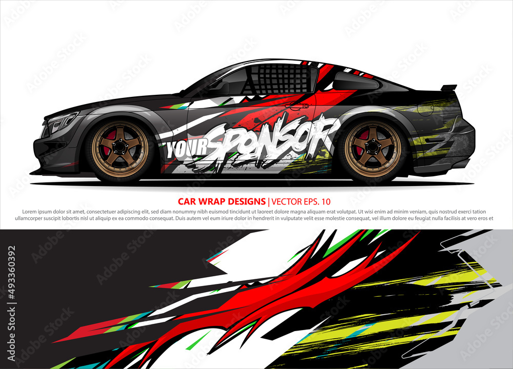 Race car wrap design vector for vehicle vinyl sticker and automotive decal livery Race car wrap design vector for vehicle vinyl sticker and automotive decal livery