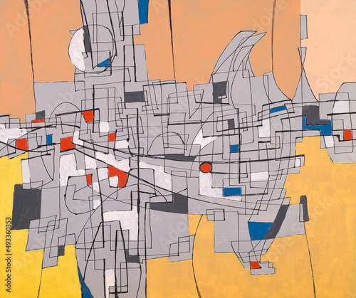 An abstract painting, a map of an imaginary urban area.