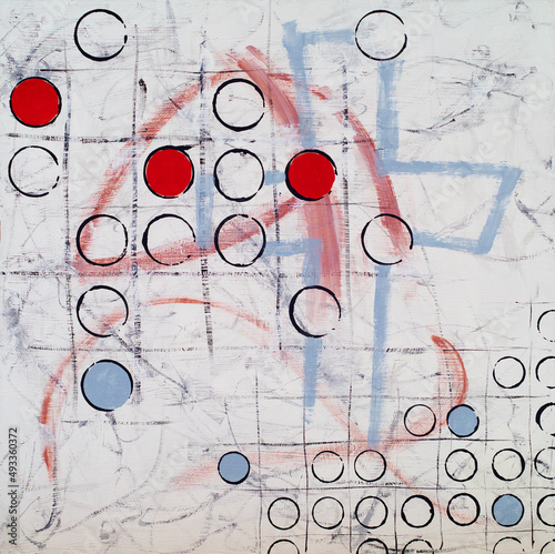 An abstract painting with two roughly defined grids of differing pitch photo