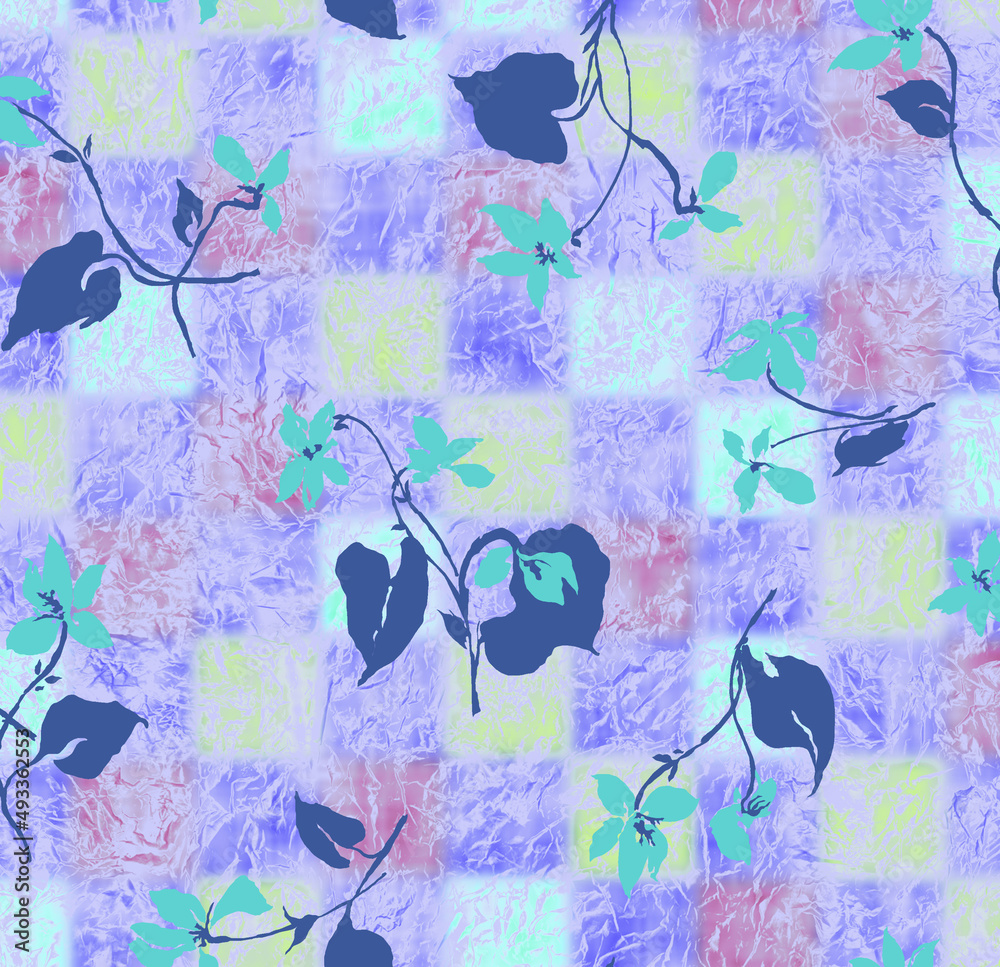 Hand drawn floral seamless pattern with textured flower. Wild flowers illustration in dark background