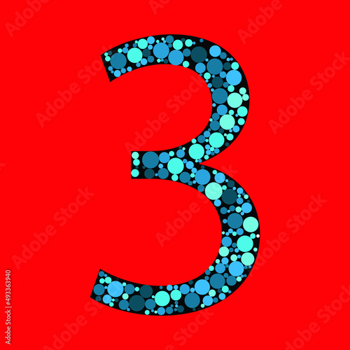 Vector Sign number 3 in the red background. number fill with the circle shapes. vector illustration. eps 10