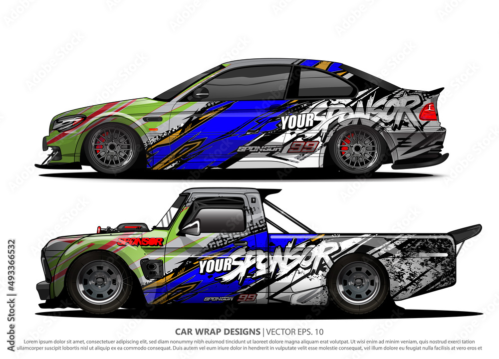Race car wrap design vector for vehicle vinyl sticker and automotive decal livery
Race car wrap design vector for vehicle vinyl sticker and automotive decal livery